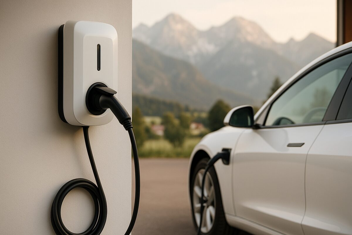 Wallbox lädt ein Elektroauto in der Garage