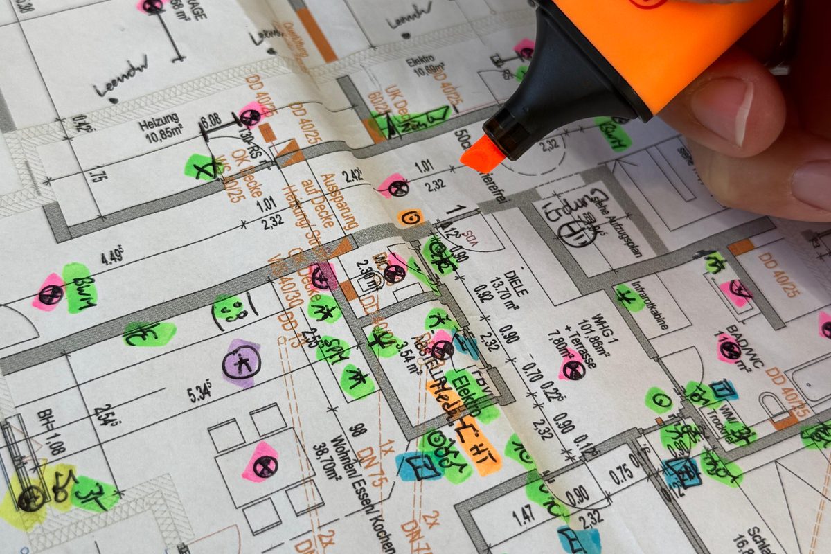 Installationsplan mit markierten Elektropunkten