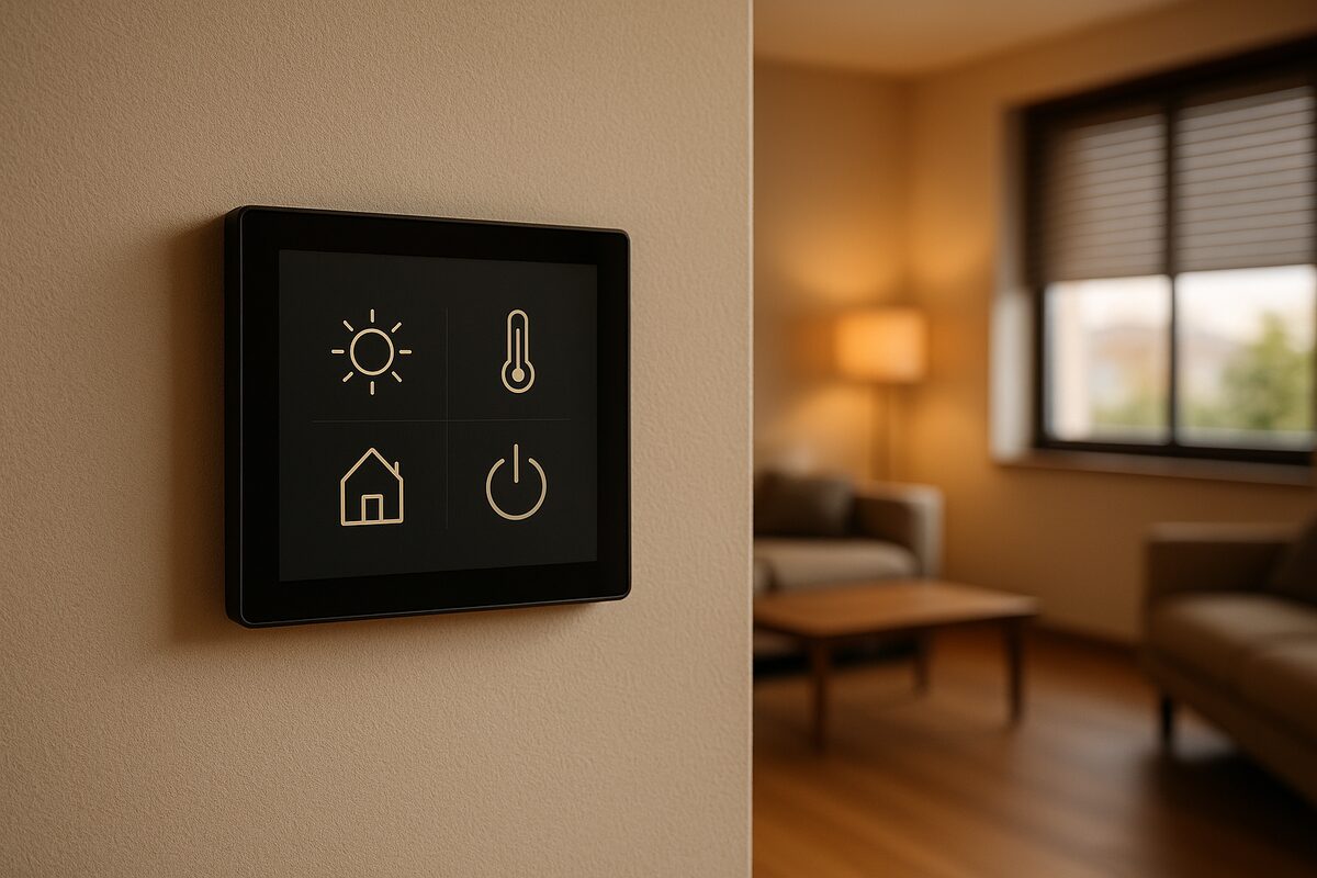 Smart-Home-Bedienpanel im Wohnraum
