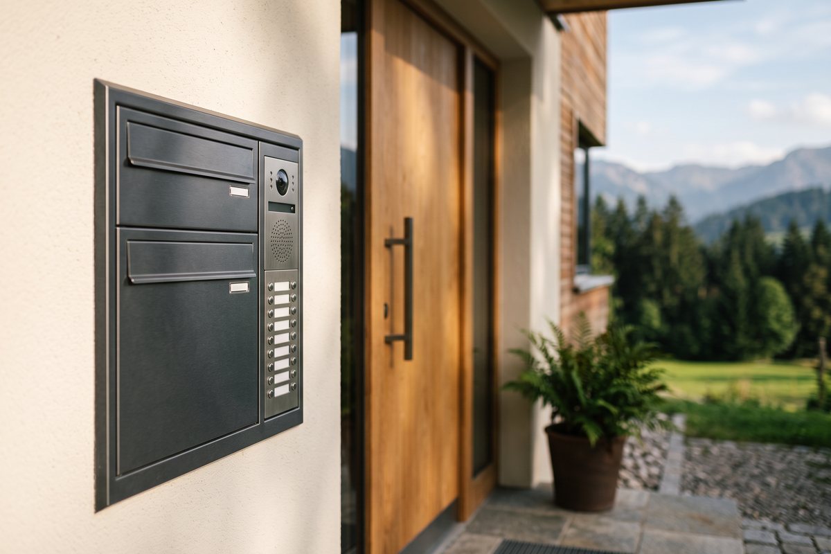 Briefkastenanlage mit Video-Sprechanlage am Hauseingang